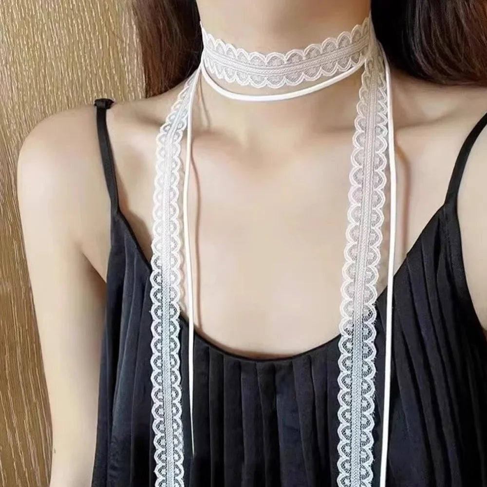 Fashion Choker Necklace for Women Sexy Black White Lace Bowknot Pendant Short Clavicle Chain Gothic Chokers Aesthetic Jewelry