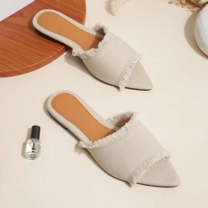 Women Flats Cowboy Slippers Fashion Beach Dress Shoes Summer Femme Pointed Toe Flip Flops New Casual Slides Zapatos Mujer
