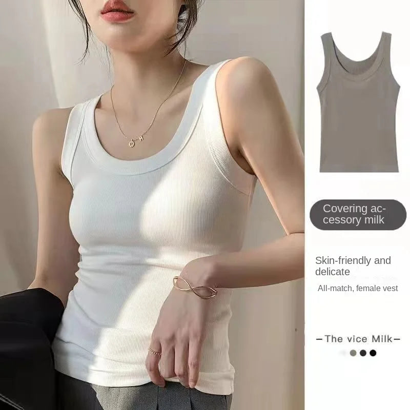 I-Shaped Tank Women Inner Outer Wear Sleeveless Bottoming Shirt Summer Thread Vest Slim-Fit Cover Supernumerary Breast Tops