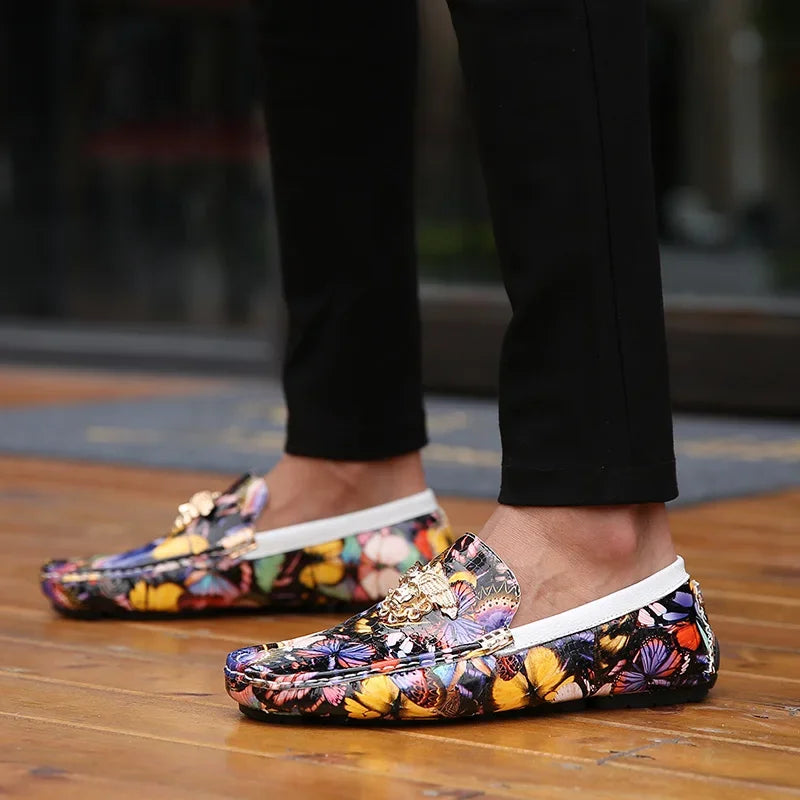 Luxury Loafers Men Fashion Printed Leather Shoes Designer Moccasin for Man Party Shoes Comfortable Flats Driving Shoes Male