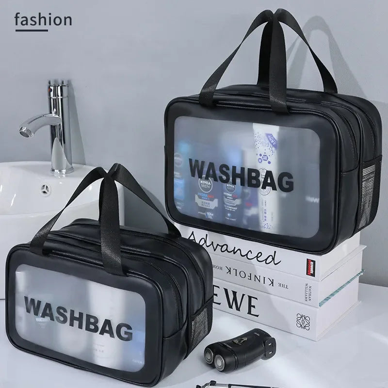 乾湿分離ダブル透明PUメイクアップバッグポータブル洗濯バッグ化粧品収納バッグ旅行フィットネス水泳必需品