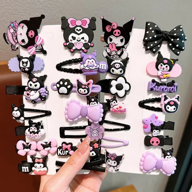 New 14pcs Cute Sanrio Kuromi Hairclip Headwear For Girls Anime Cartoon Fashion Hairpin Hair Accessories Kids Birthday Gift