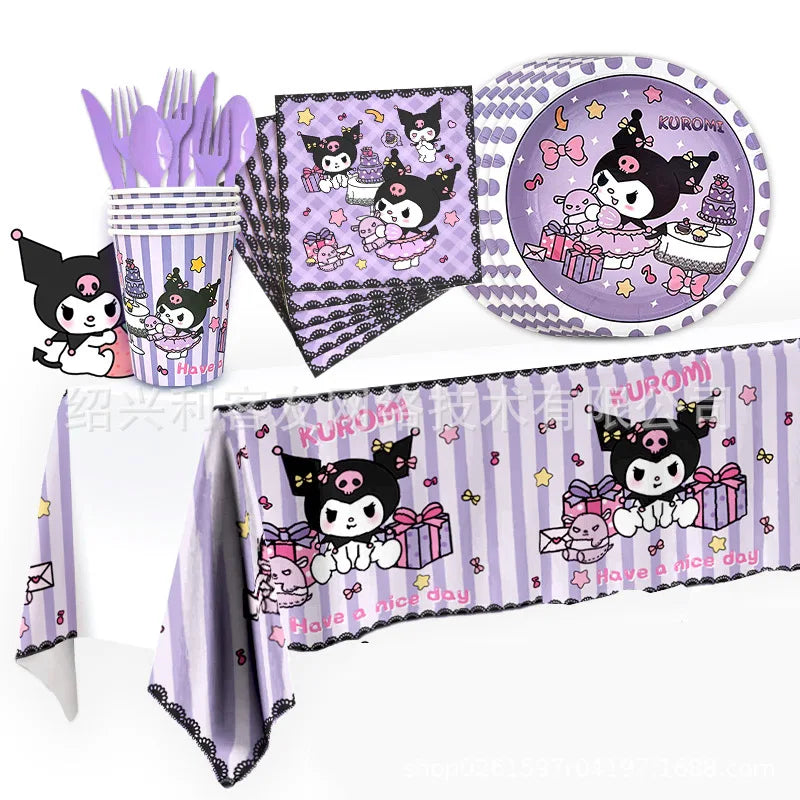 Kuromi Theme Birthday Party Decoration Kid Shower Sanrio Girl Tableware Supplies Tablecloth Number Balloon Cake Topper Gift
