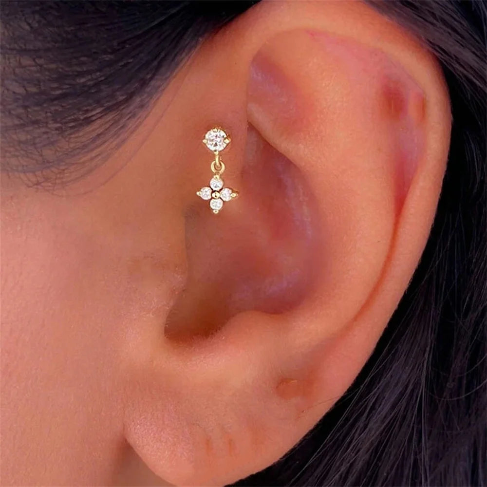 Aide 925 Sterling Silver 1pc Geometry Multi Piercing Stud Earrings For Women K Gold Simple Elegant Tassel Jewelry Gift Pendiente