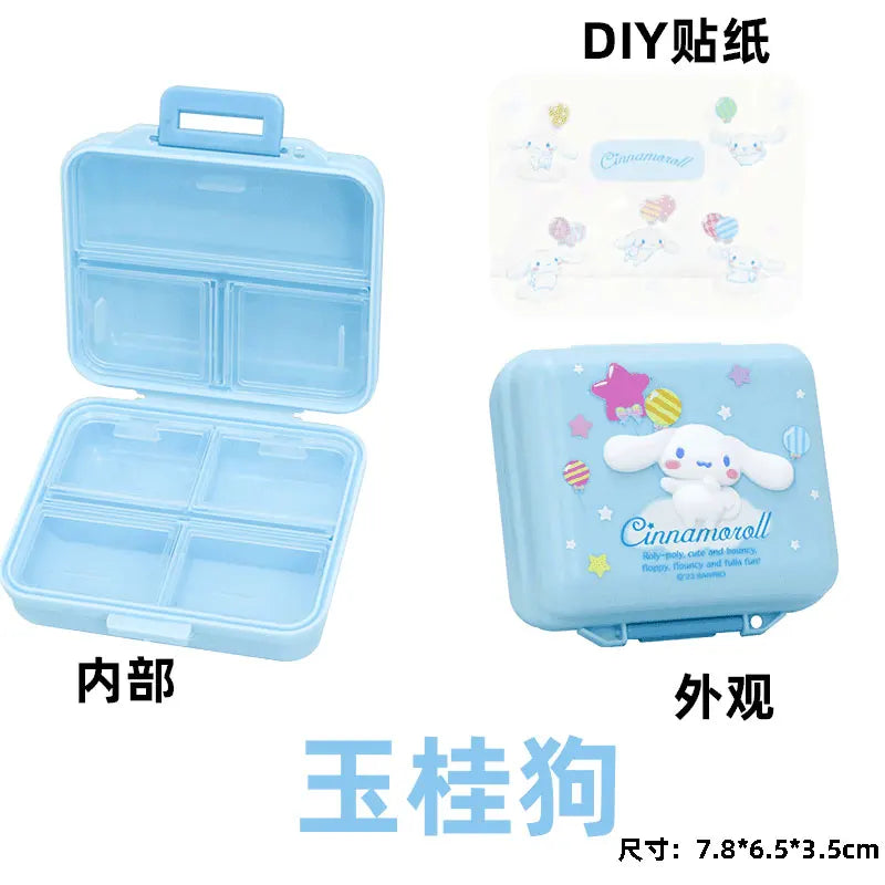 Cute Kuromi My Melody 7 Compartment Pill Case Daily Medicine Organizer with Removable Stickers Travel Portable Moisture Proof