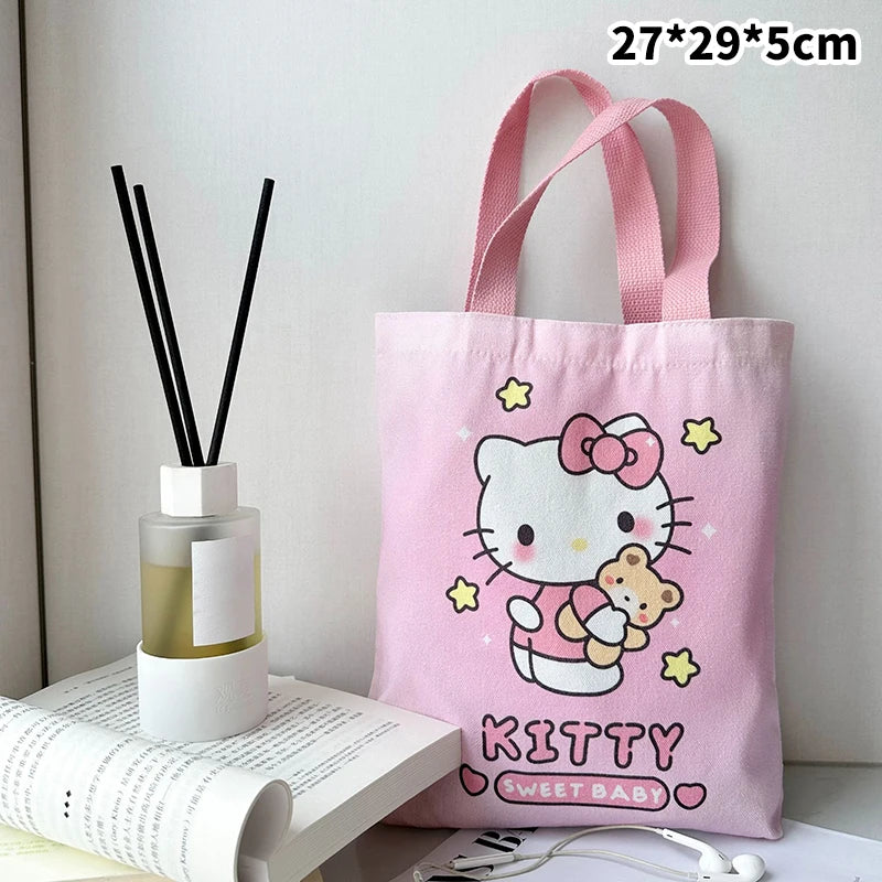 Kawaii Sanrio Hello Kitty Canvas Bag Pochacco Kuromi Cinnamoroll Handbag Large Capacity Shopping Bags Storage Bag