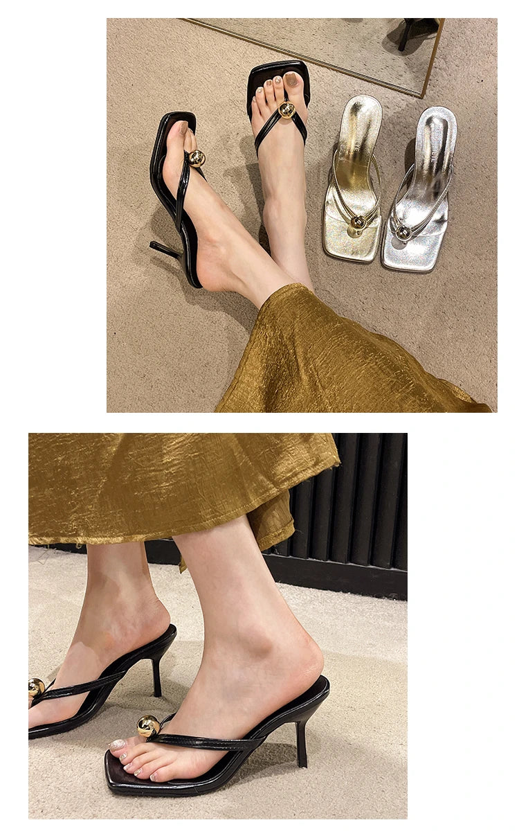 Women High Heels Slippers Designer Heeled Sandals Elegant Shoes Woman Summer 2025 Trend Fashion Fliop Flops Casual Slides Muje