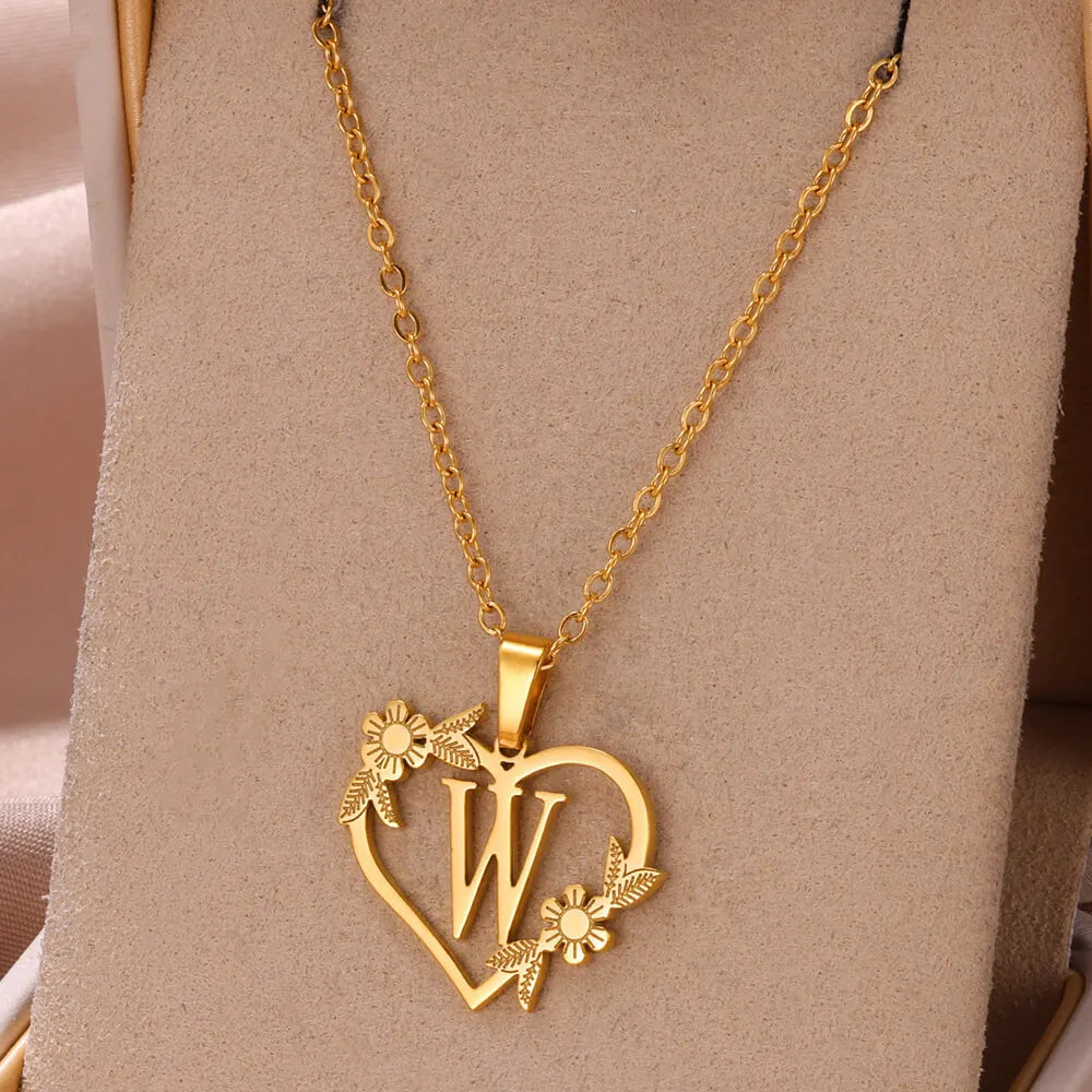 Initial Letter Stainless Steel Pendant Necklace for Women Fashion Gold Color Chain A-Z Alphabet Clavicle Necklaces Jewelry Gift
