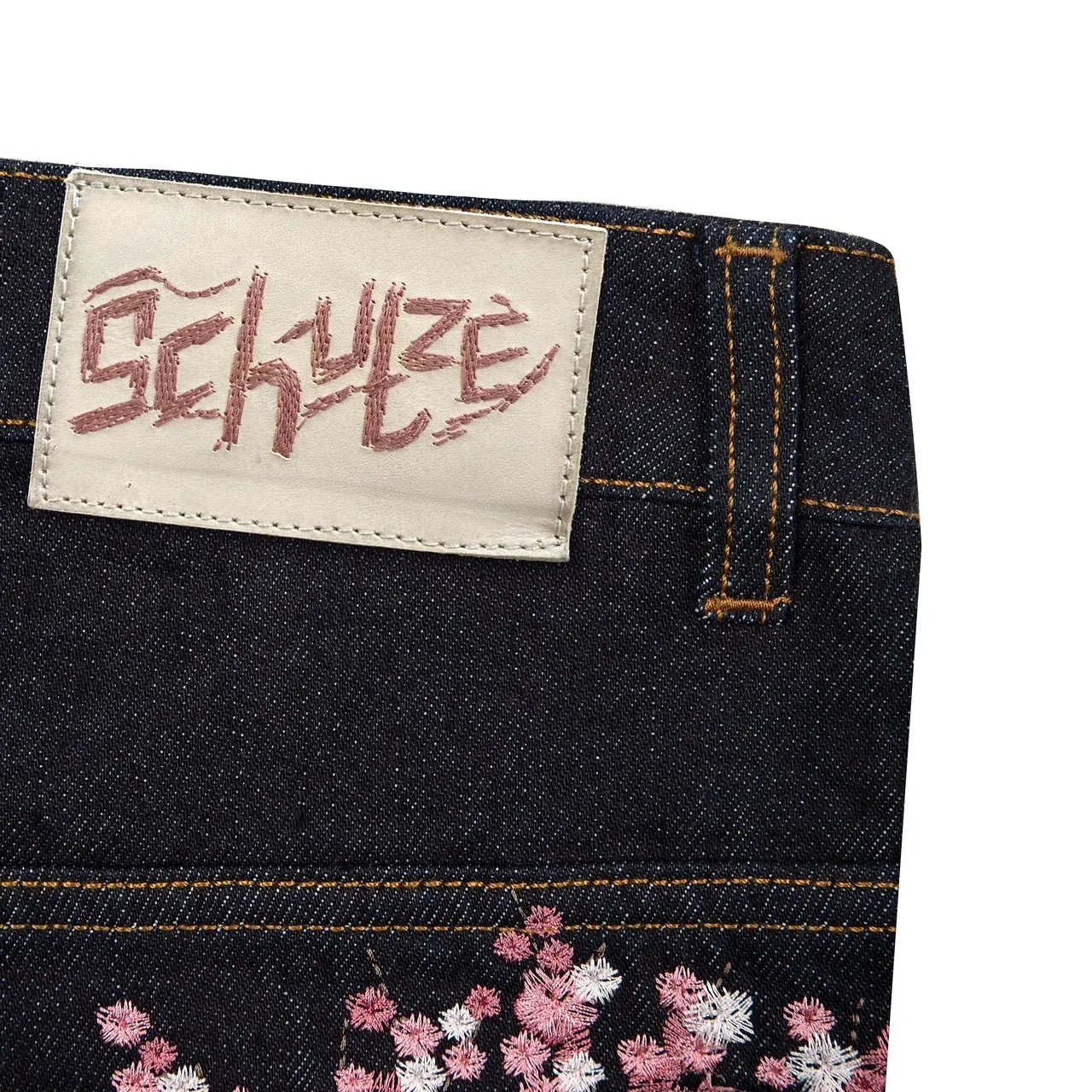 メンズ レディース チェリーブロッサムナイト オール刺繍 デニムパンツ Y2K ヴィンテージ バギー ストリート ストレートジーンズ ハイウエスト ウォッシュ加工 ブルージーンズ