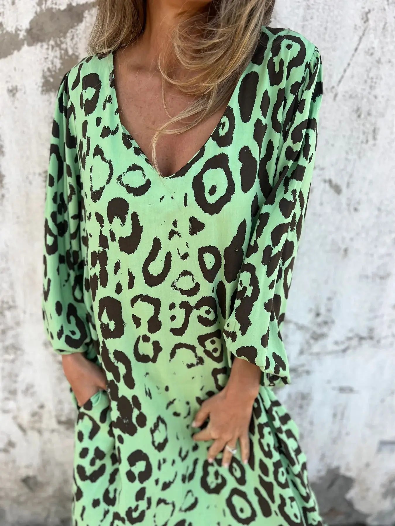 Women Sexy V-Neck Maxi Dresses Summer Bohemian Short Sleeve Leopard Print Long Dress Female Vintage Holiday Beach Cover Up Robe