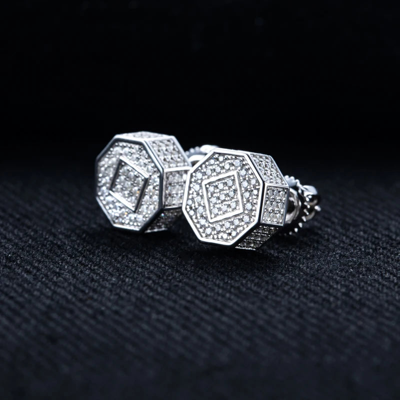 MossanRappr Moissanite Iced Out Stud Earrings for Men Women 925 Sterling Silver Rock Hip Hop Jewelry Gift Punk Party Accessories