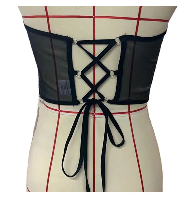 Sexy Corset Underbust Punk Metal Chain Black Women Top Curve Shaper Strap Slimming High Waist Belt Lace Bustiers