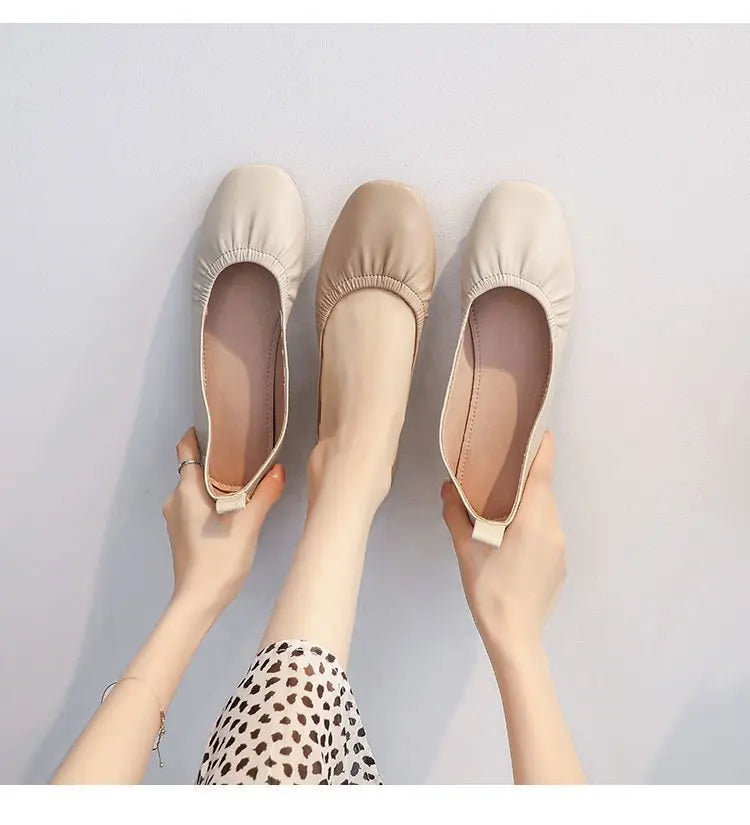 Women's Flats – 2025 Autumn New Trendy Retro Fashion Low-Heel Casual Commuting Leather Loafers (Driving Shoes for Petite Women)