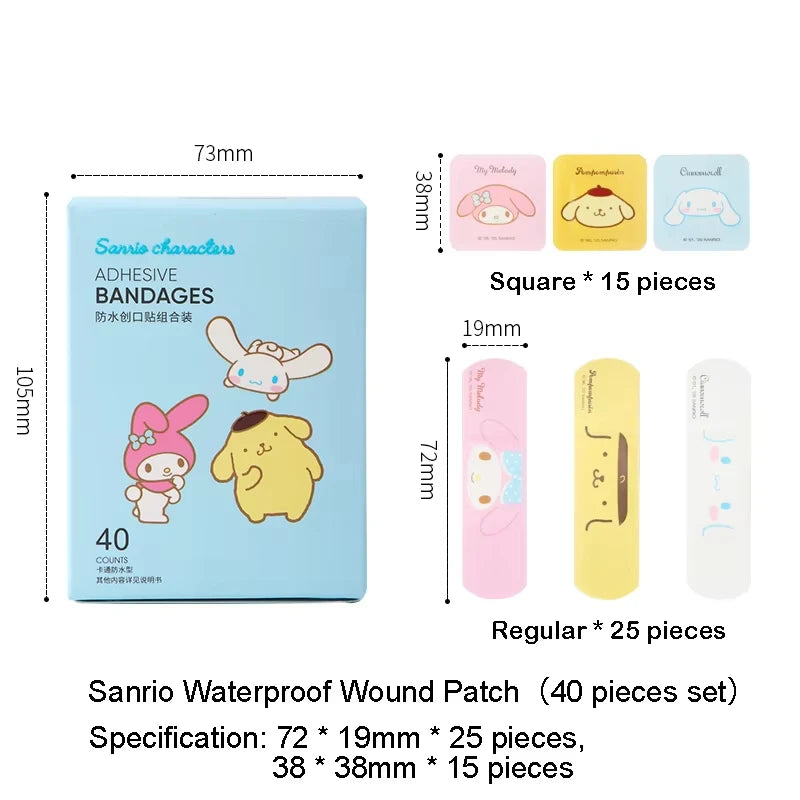 40Pcs Bandaid Sanrio Hello Kitty Hemostasis Bandages Melody Waterproof Dustproof Breathable Kids Emergency Band Aids Gift