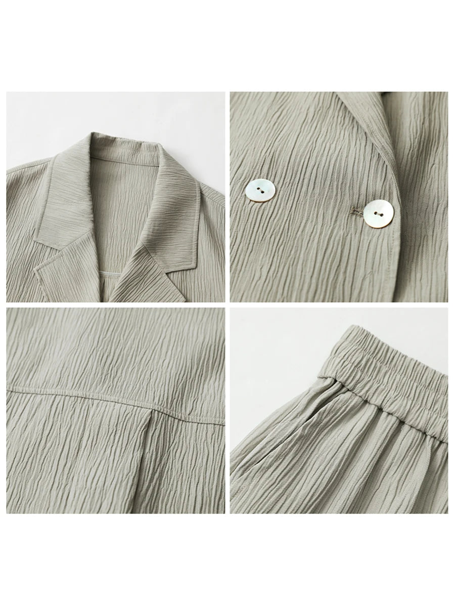 CHIC VEN Women's Blazer Solid Casual Long Sleeve Jacket Texture Thin Suit Coat Shorts Office Lady Tops 2023 Summer New Fashion