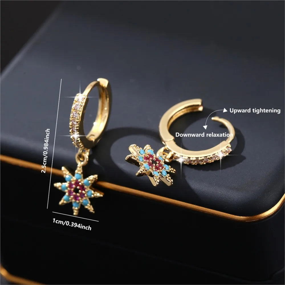 Light Luxury Copper Inlaid zircon Octagonal Star Pendant Hoop Earrings for Women Eleagnt Dangle Earring Party Jewelrys Gifts
