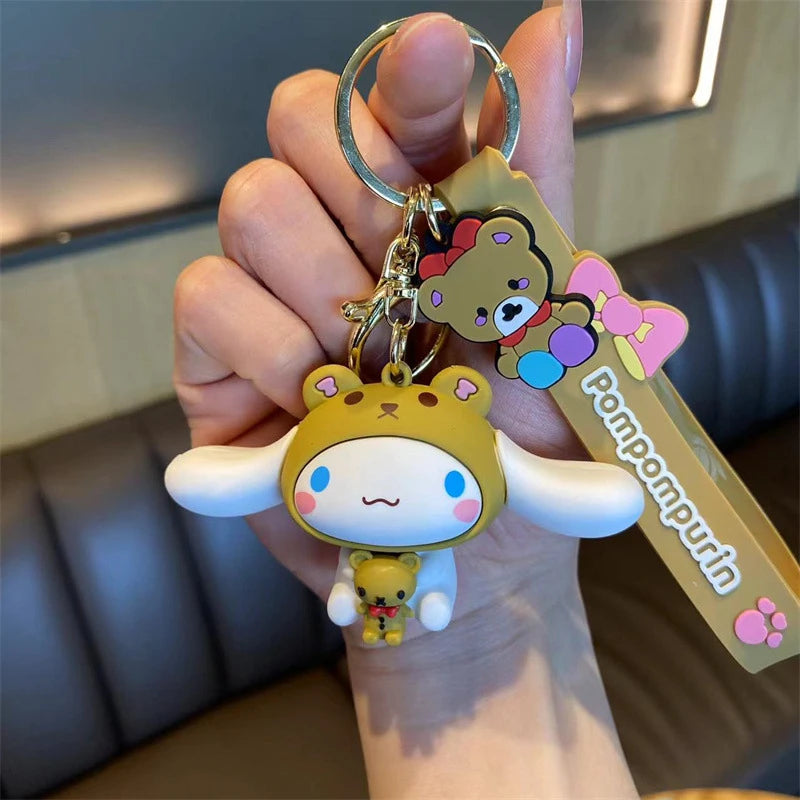Sanrio Cute Girl Keychain Bag Pendant Pink Kuromi Melody Cinnamoroll Car Key Sanrio Accessories Set Ring Backpack Holiday Gifts