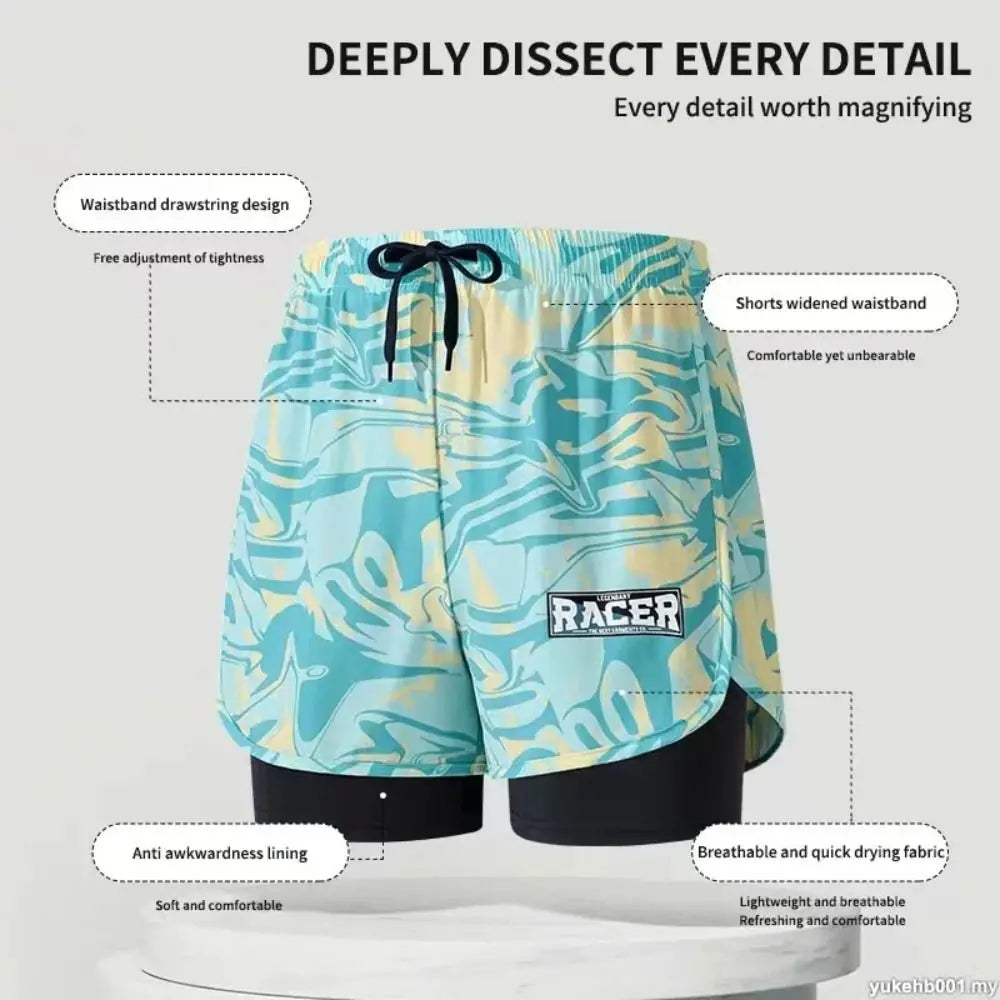 L-5XL Men's Swimming Trunks Swimsuit Printing Beach Pants Quick Drying Breathable Adult Double Layered Swimming Trunks Sports