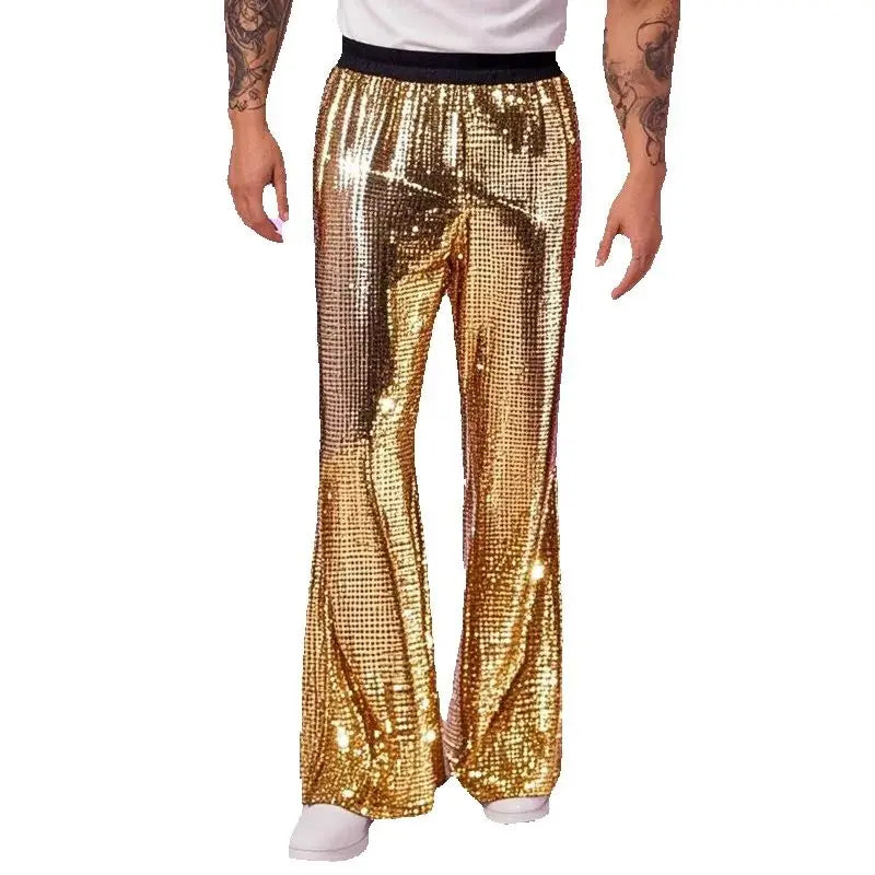 2025 Summer New Men's Luxury Casual Pant Fashion Singer Bar KTV Stage Performance Loose Breathable Silver Trousers