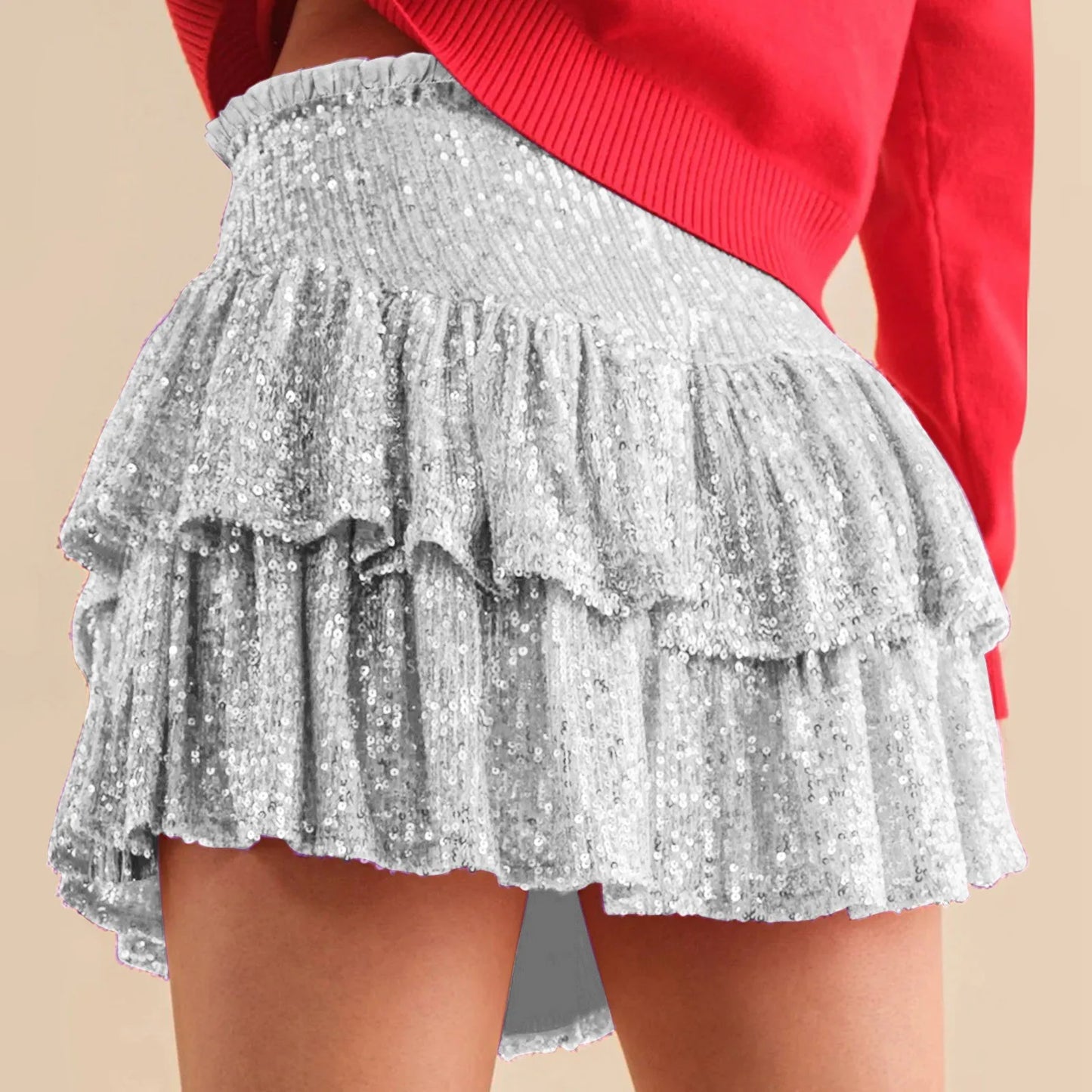 2024 Fashion Party Evening Clothes for Women Summer Sexy Elastic High Waist Sequin Mini Pleated Skirts Streetwear Short Dress