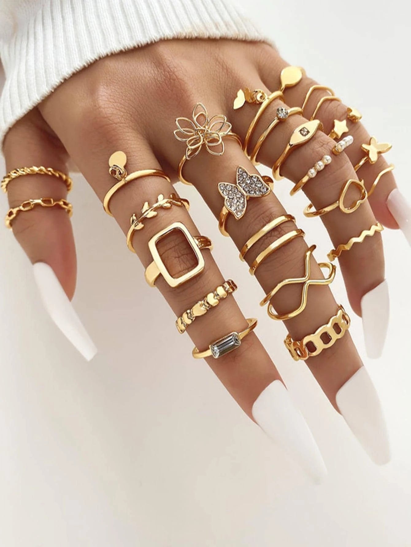 66 Piece Set Minimalist Time Hollow Out Design Geometric Ring Multi Piece Set Girl Daily Party Wearing Fashion Jewelry 2024