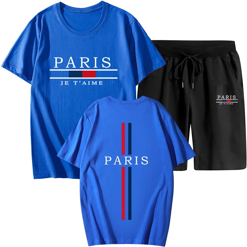 Summer Mens Tracksuit Casual Jogging Short Sleeve Suit Comfort Loose Man Training Jersey Cotton T-shirts+Sport Short 2-Piece Set