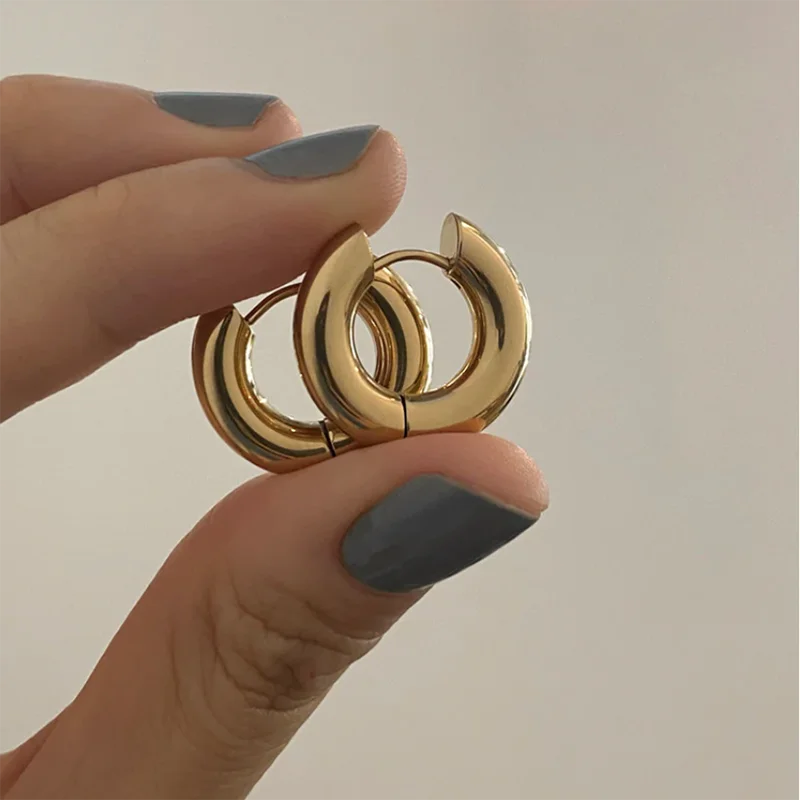 20mm Stainless Steel Hoop Earrings for Women Smooth Metal Round Chunky Ear Buckle Huggie Earrings Jewelry Accessories Wholesale