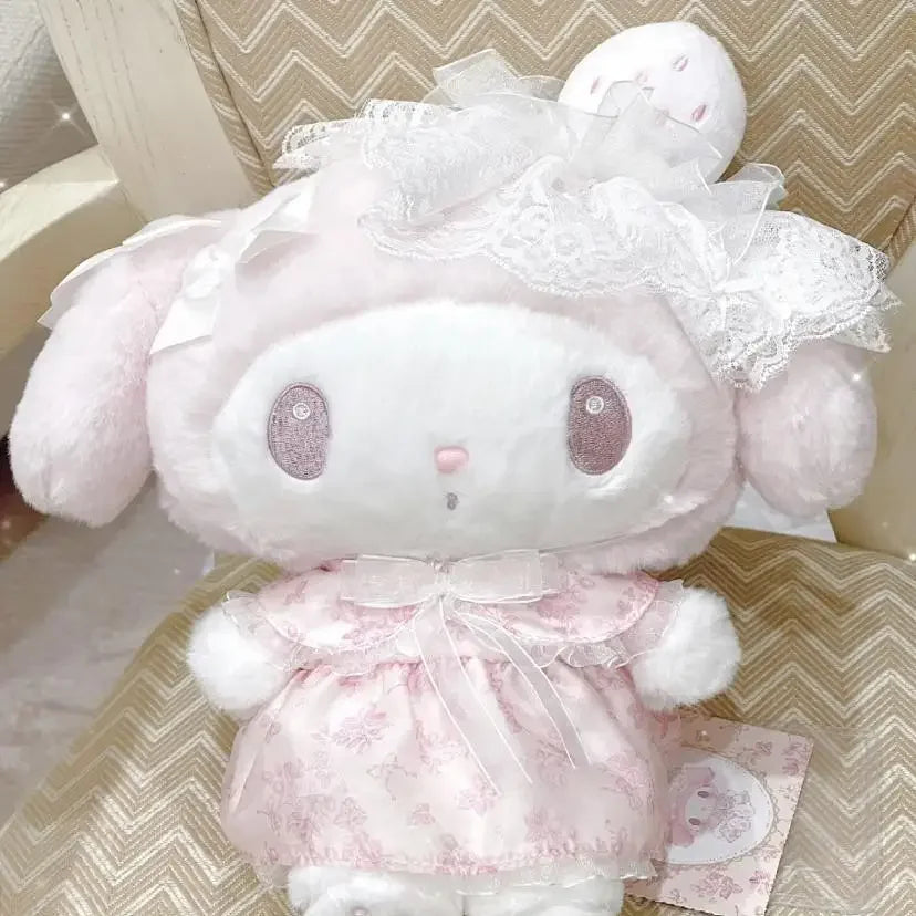 25CM Cartoon My Melody Kawaii Lolita Doll Sweet White Strawberry Soft Plush Companion Doll Girl Toy Birthday Gift