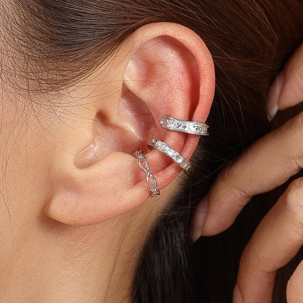 Aihua Simple Crystal Small Silver Color Ear Cuff for Women Earrings Cartilage Piercing Earring Sets Minimalism Jewelry Gifts