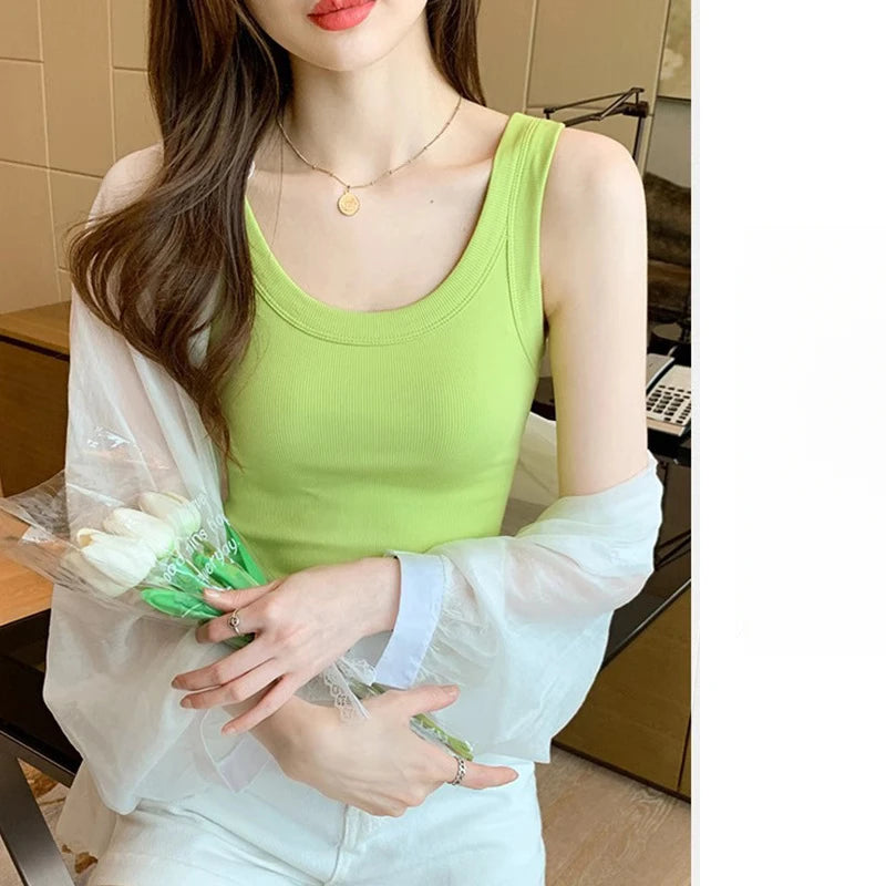 I-Shaped Tank Women Inner Outer Wear Sleeveless Bottoming Shirt Summer Thread Vest Slim-Fit Cover Supernumerary Breast Tops