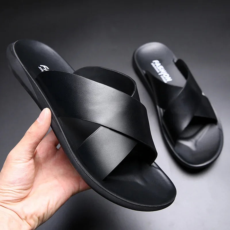 Sandals for Men Slippers Genuine Leather Luxury Brand Fashion Men Flats Casual Non-slip Beach Sandalia Zapatos Hombre 2024