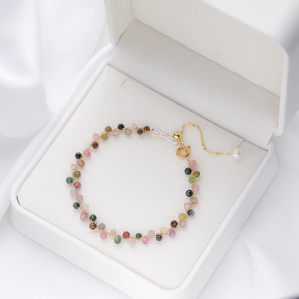 3MM Natural Stone Tourmaline Bracelet For Women on Hand Jewelry Party Wedding Luxury Gift AmethystSet Handmade New In