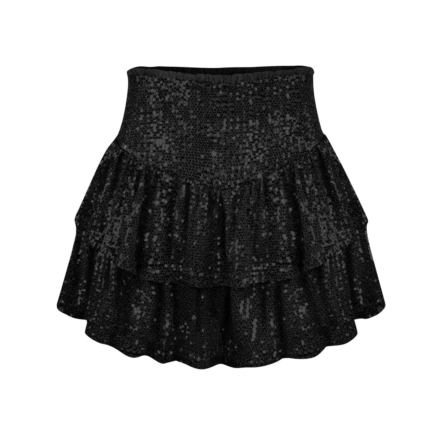2024 Fashion Party Evening Clothes for Women Summer Sexy Elastic High Waist Sequin Mini Pleated Skirts Streetwear Short Dress