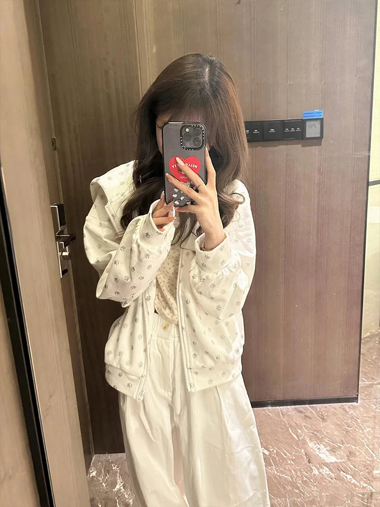 Cat's Ears Hooded Sweatshirts Women's Clothing Cute Y2k Tops 2025 Roap Mujer Cartoon Print Casual Fashion Japanese Hoodie Coat