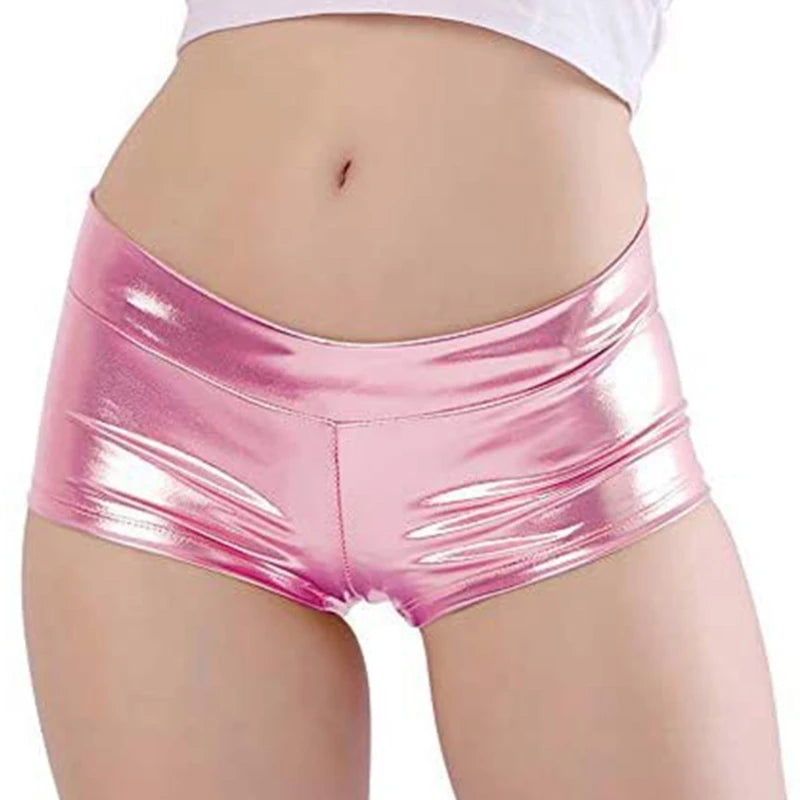 Women's Metallic Booty Shorts Shining Low Waist Shorts Dance Festival Bottoms Faux Leather Hot Pants Clubwear Gifts