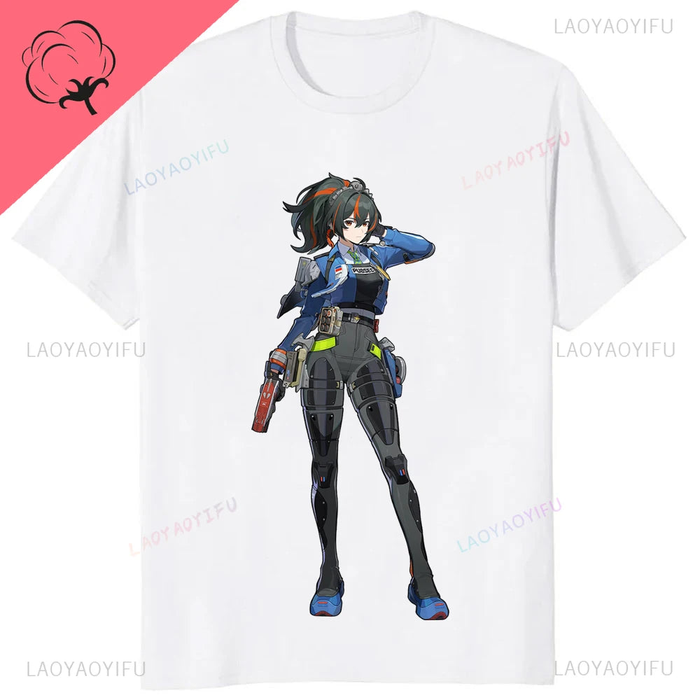 Kawaii Zenless Zone Zero T-Shirt ACG ARPG Game Fans Cosplay Graphic T Shirt Cotton Casual Fashion Streetwear Man Women Tshirt