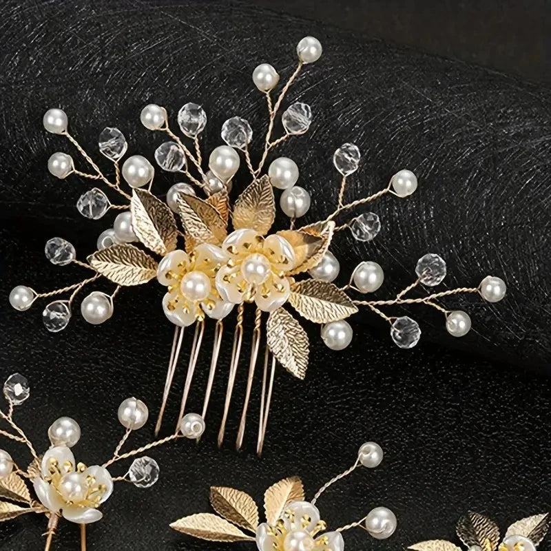5 Pcs Crystal Luxury Hair Accessories Set Sweet Romantic Women's Bride Party Wedding Accessories Jewelry Hair Clip Hair Comb Set