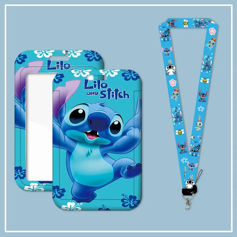 Stitch Cartoon Disney Lanyard Card Sleeve ID Bus Card Work Permit Card Sleeve Cute Student Cartoon Neck Strap Hang Rope Lariat