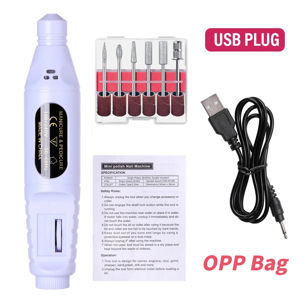 LINMANDA 6 in 1 電動ネイルドリルキット ネイルポリッシャー マニキュア ポータブルネイルファイル ネイルドリル機器 ペンツール マシン