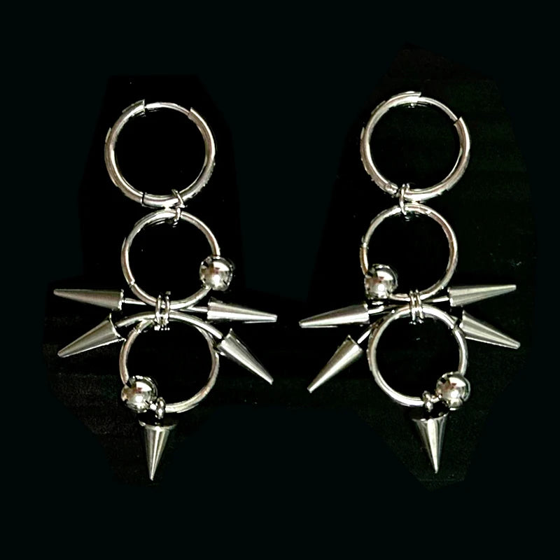 Goth Jewelry Rivet Tiger Nail Earrings Grunge Rock Accessories Punk Chains Earrings Women Punk Charms Fashion Earrings Aesthetic