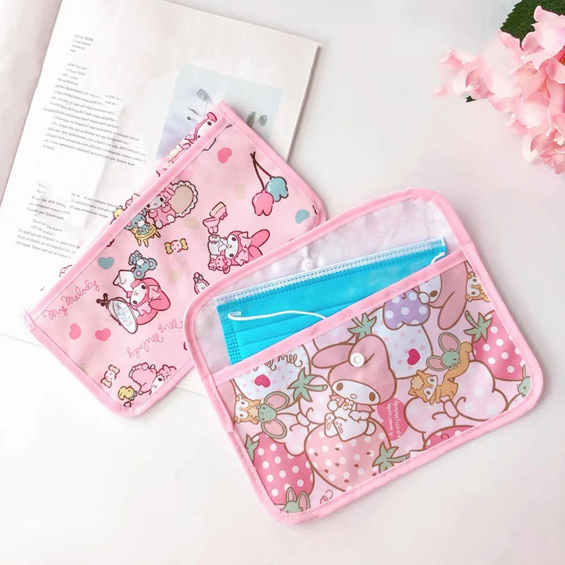 Sanrio Kuromi Waterproof Mask Storage Bag Melody Portable Small Item Storage Bag Cosmetic Bag Oxford Cloth Receipt Bag