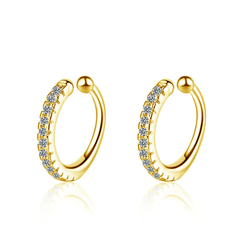 Punk Rock Unisexual U Type Zircon Clip Earrings 925 Sterling Silver C Shape Rhinestone Ear Bones Nose Clip Women&Men Jewelry