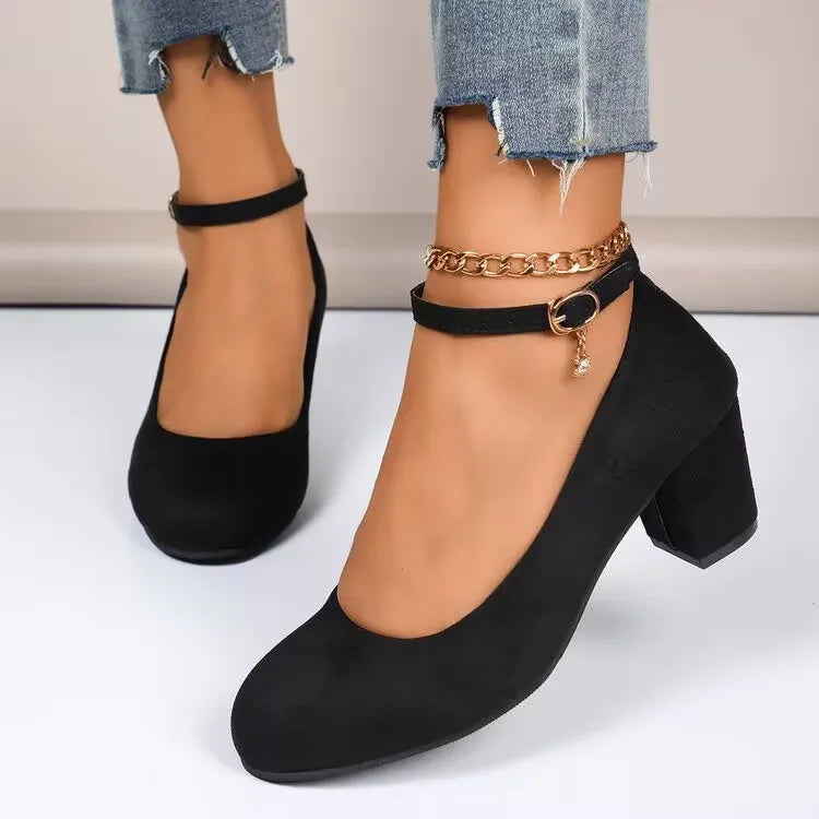 Women High Heels Shoes Round Toe New Fashion Sandals Thick Heel Pink Woman Shoes Elegant Comfortable Pumps Zapatos De Mujer