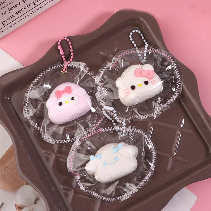 Kawaii Hello Kitty Melody Kuromi Cinnamoroll Soft Anime Keychain Cartoon Hand Pinch Toy Gift