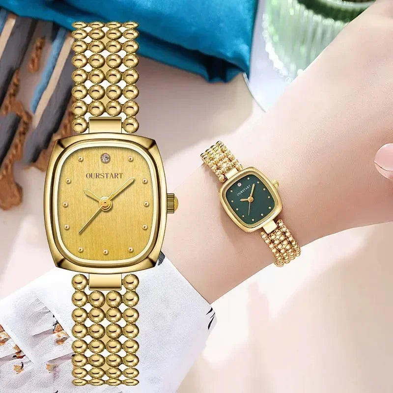 Luxury Gold Bracelet Watches for Women High Quality Retro Square Quartz Wristwatches Steel Strap Ladies Clock Gifts Reloj Mujer