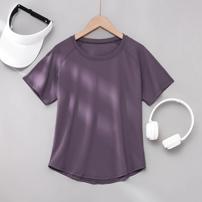 DRUR ヨガトップス スポーツウェア レディース ジムシャツ 通気性 速乾 半袖 ワークアウト Tシャツ ジョガー ランニング Tシャツ ヨガウェア 新作
