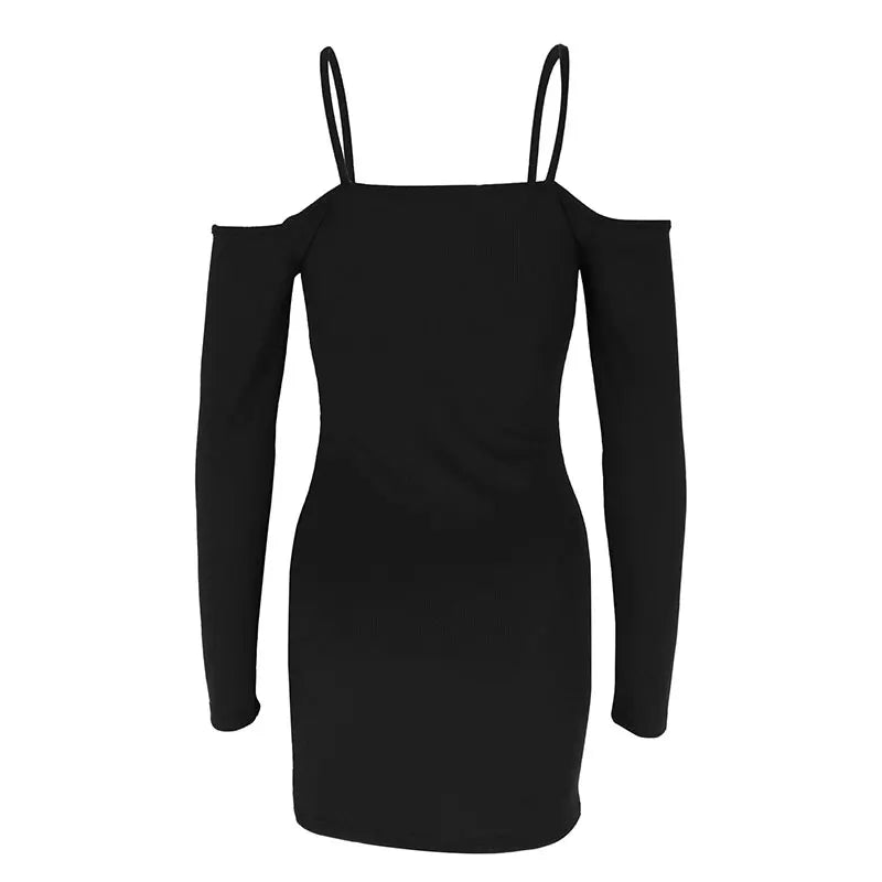 Black Sexy Mini Dresses Women Autumn New Streetwear Fashion Long Sleeves Lace-up Casual Slim Dress Off Shoulder Backless Dresses
