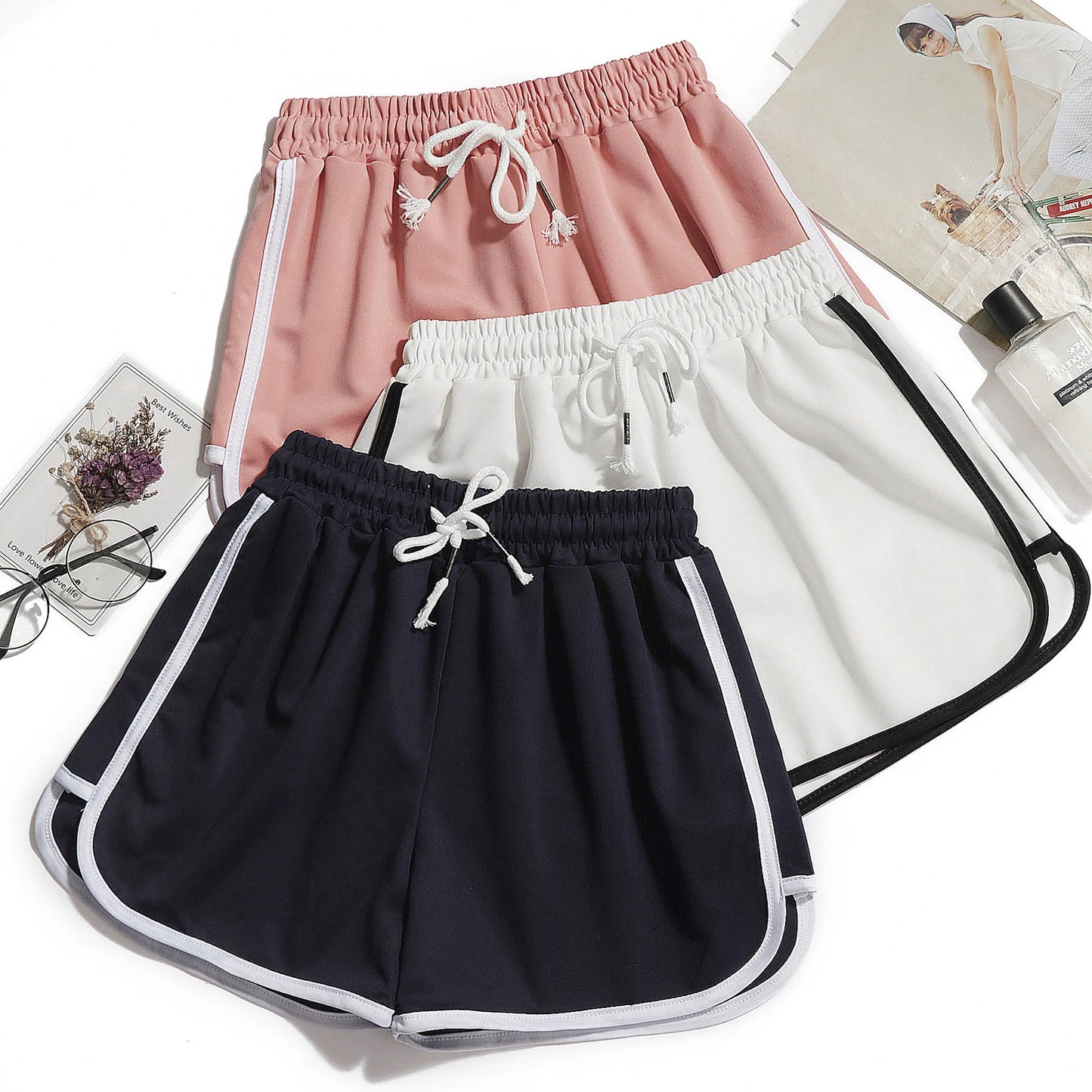 1pcs Summer Women Casual Solid Shorts Girl Gym Workout Shorts Pants Ladies Mid Waisted Yoga Short Student Loose Shorts S-3XL