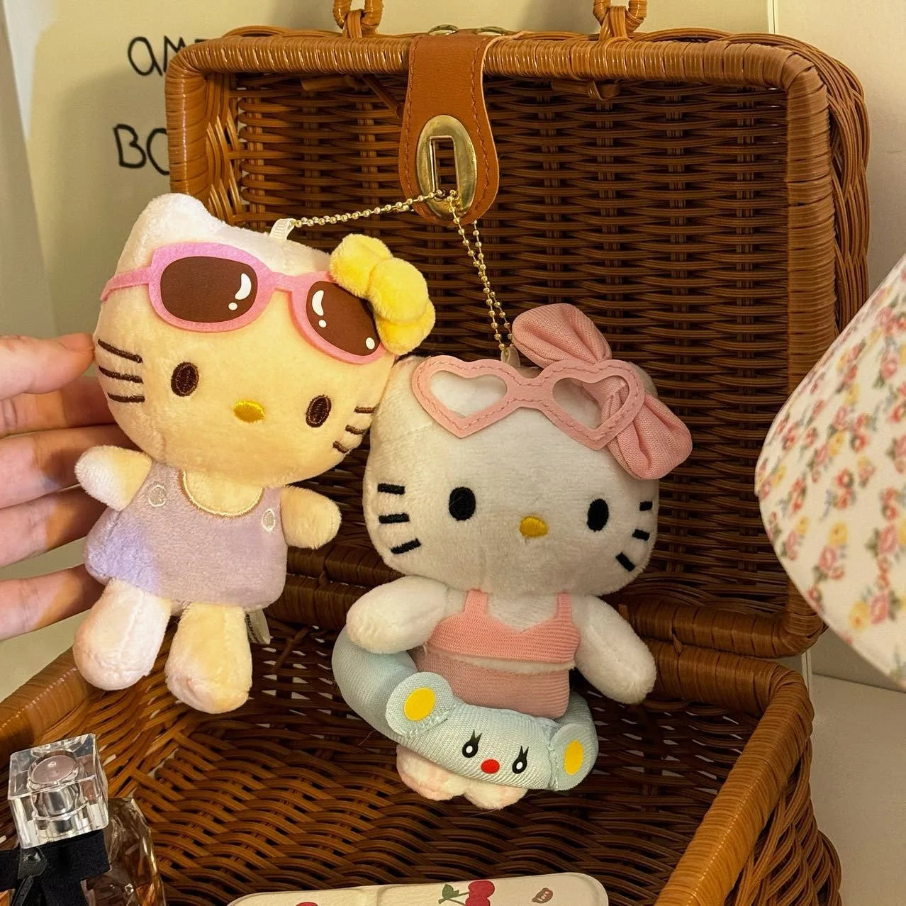 Sanrio Hello Kitty Plush Doll Keychain Pendant Cartoon Kt Cat Stuffed Plushies Key Ring Bag Accessories Girls Gift Kids Toys