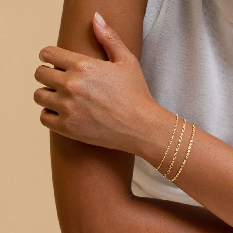 14K Dainty Gold Plated Stackable Bracelets for Women Trendy Chain Bracelets Paperclip Adjustable Tennis Cute Jewelry